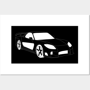 FF Mazda RX7 White Outline Posters and Art